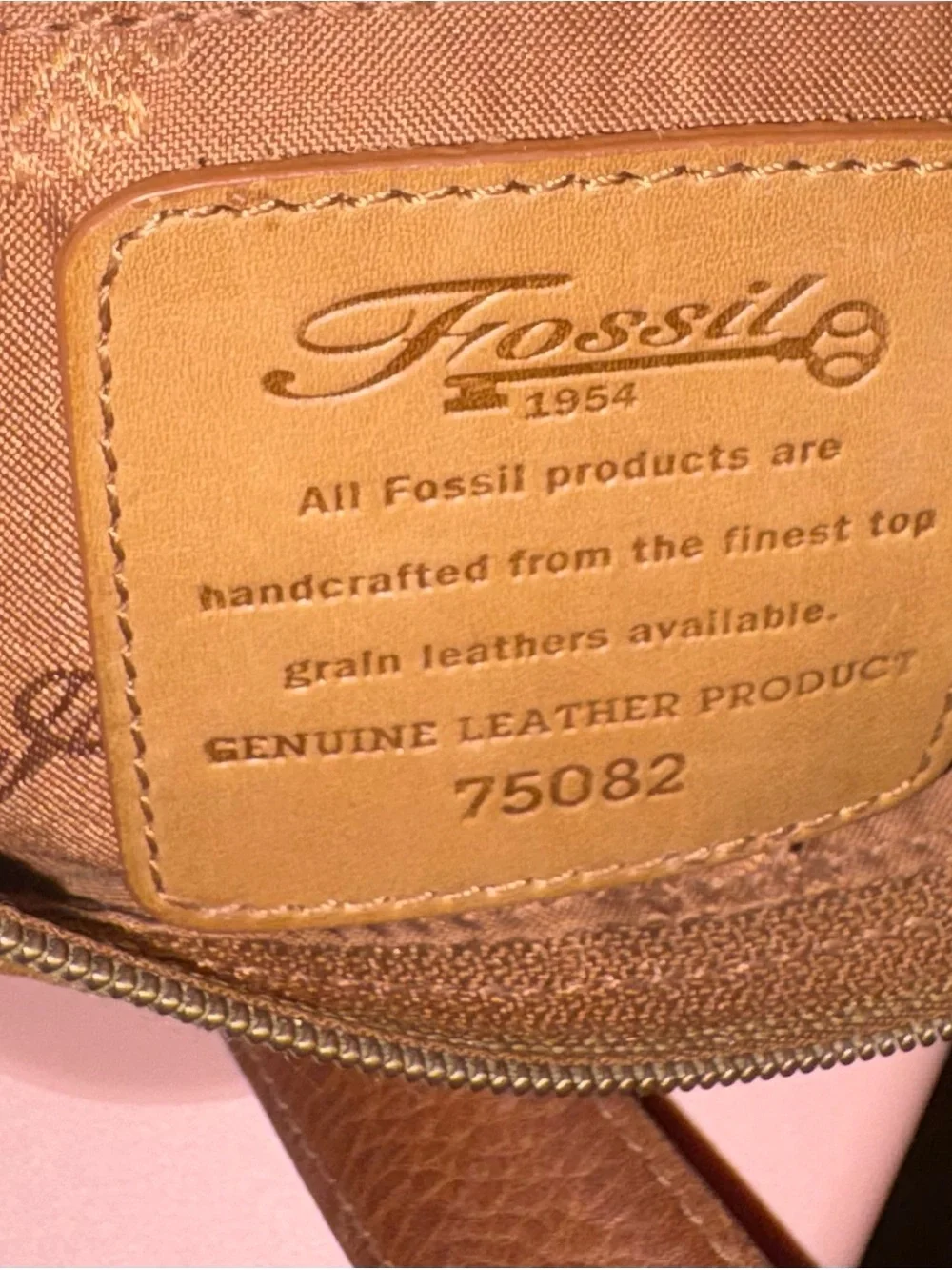 Fossil Cognac Pebbled Leather Hobo Bag with Key Charm